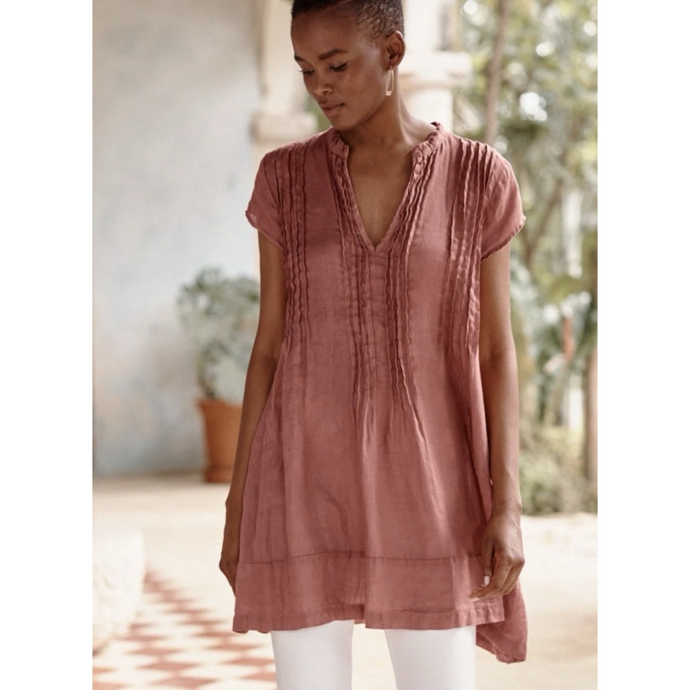 CP Shades X Free People Regina  Cap Sleeve Tunic 100% Linen Lagenlook Small 7734